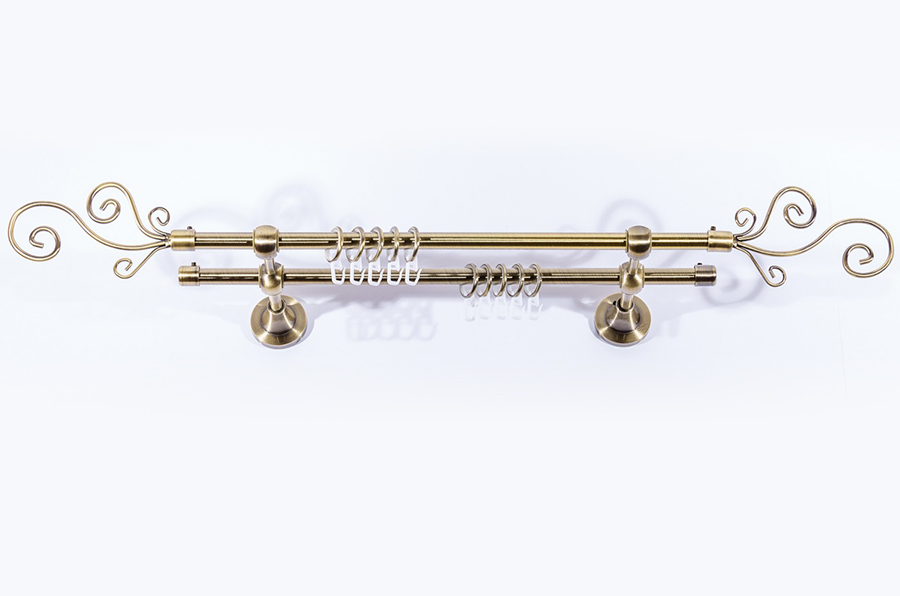 Карниз Артметалл двухрядный  d16 c наконечниками Завиток Старое золото (антик) 1600 мм
